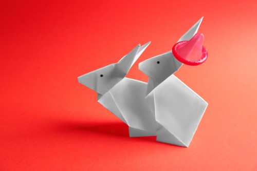 origami rabbit wearing condom