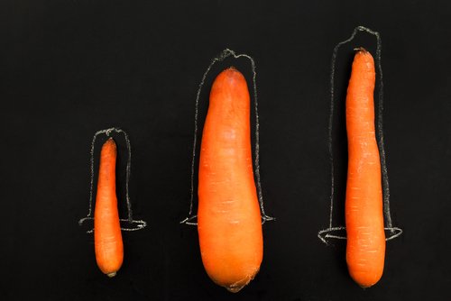 Three different-sized carrots illustration in condom