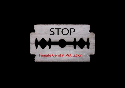 Razor with text 'STOP Female Genital Mutilation'
