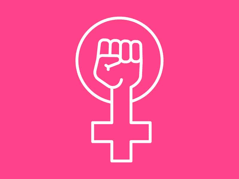 Feminism symbol on pink background 