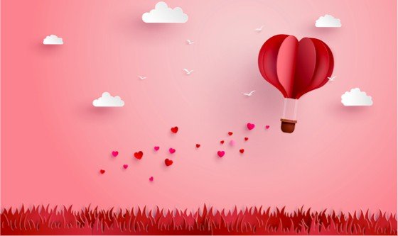 Paperart: hot air balloon, hearts