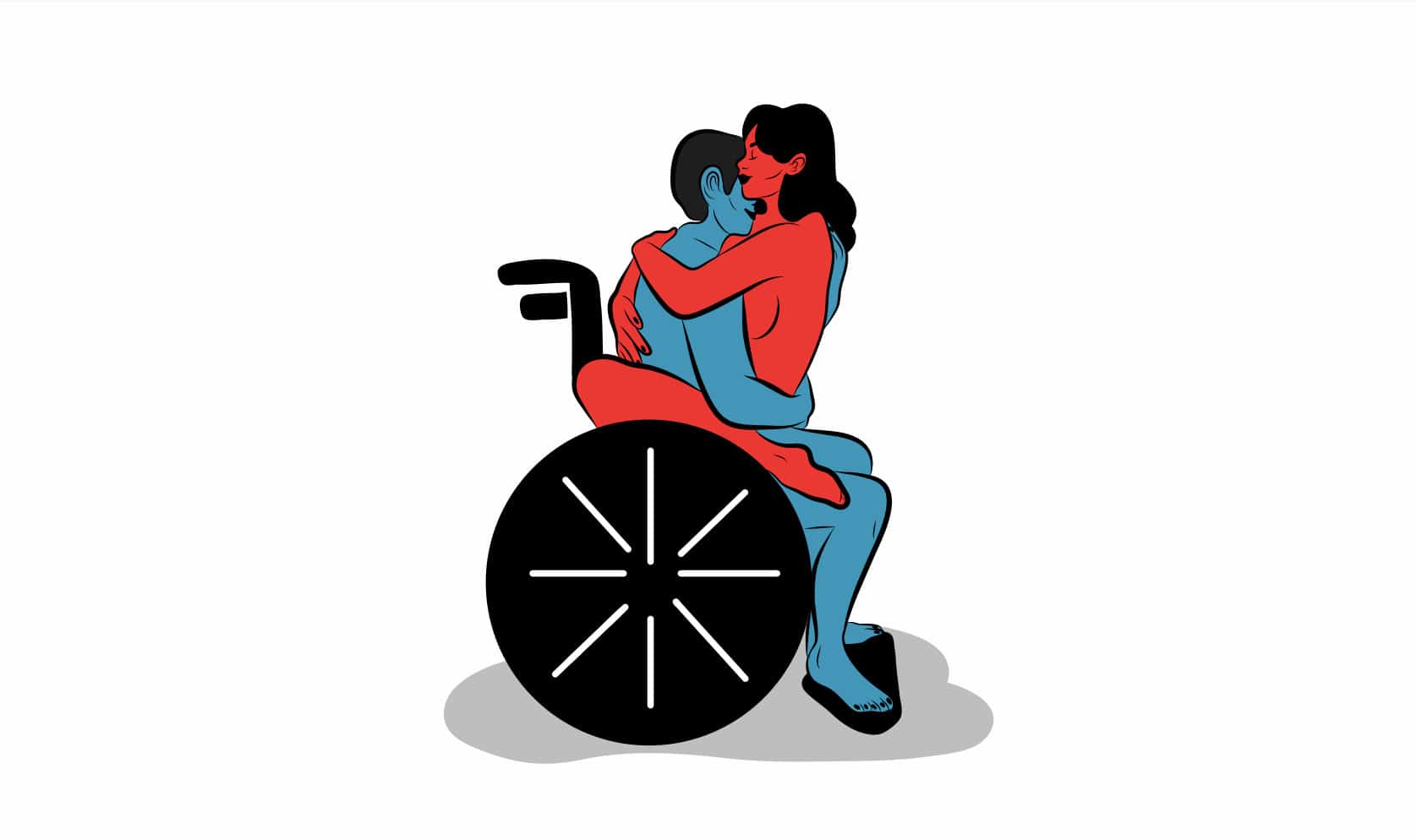 A graphic of a man and woman on a wheelchair being intimate