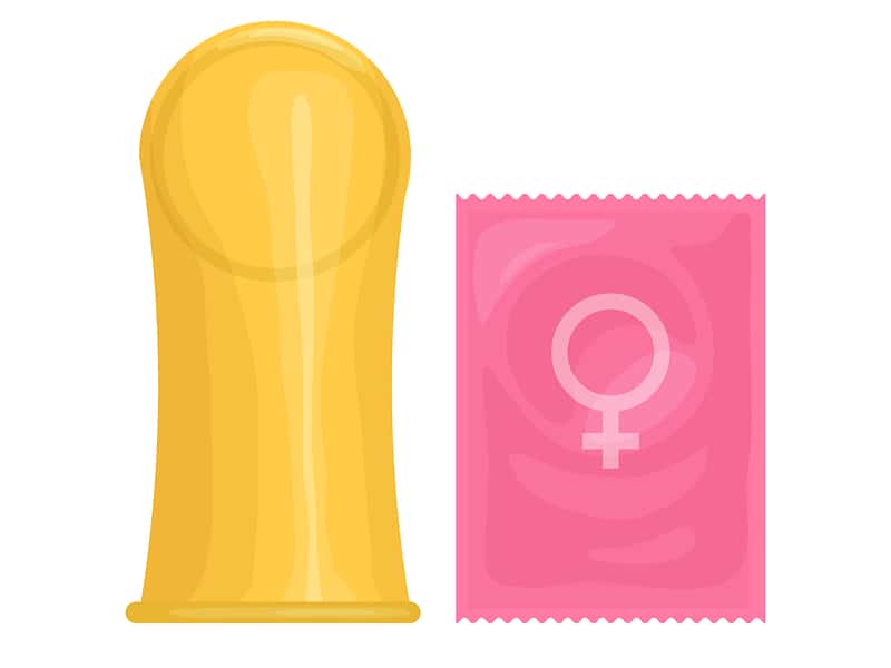Image of a female condom and its wrapper