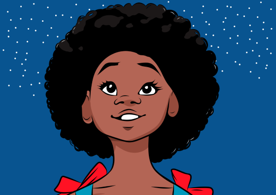 Caricature of a young black girl with an afro