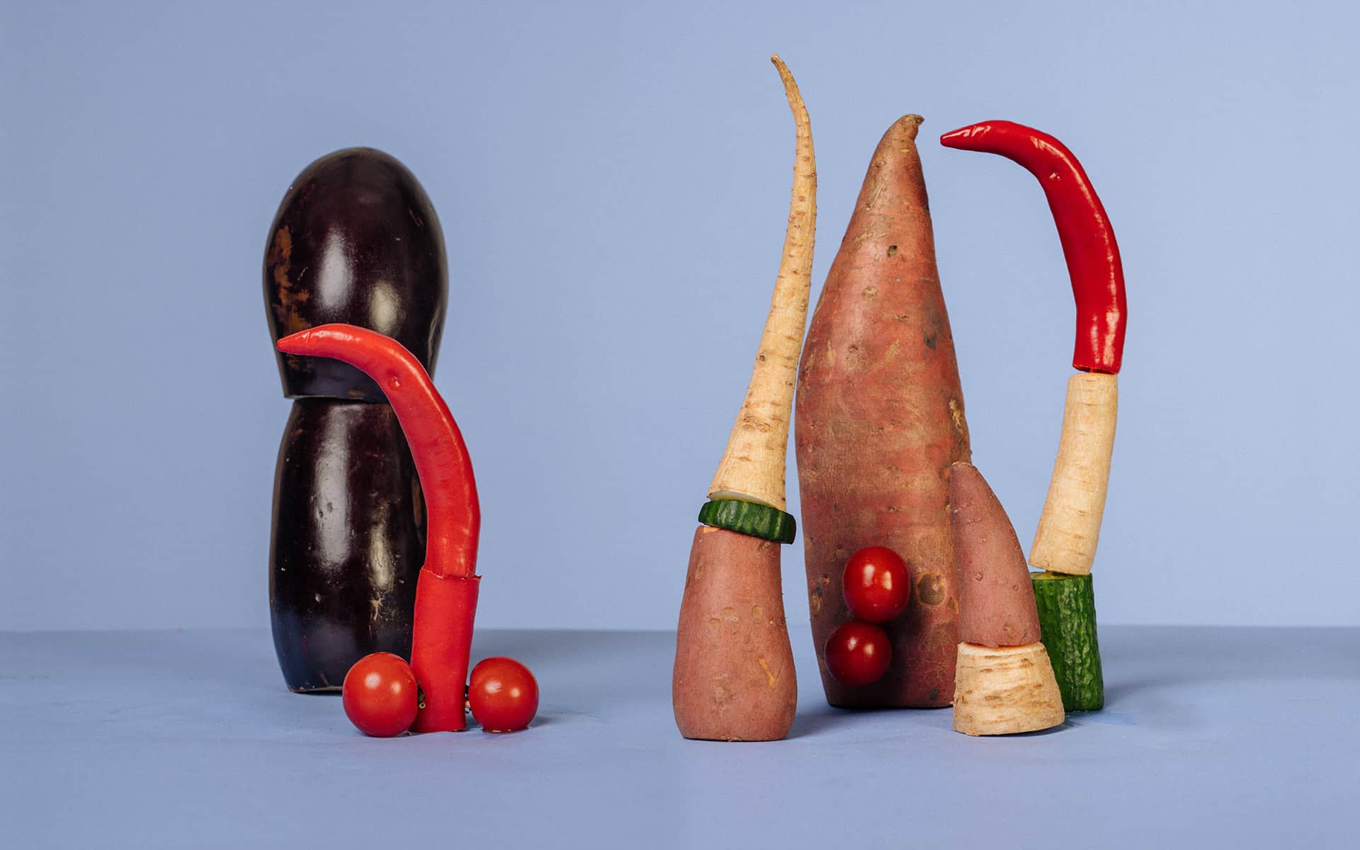 Vegetables resembling penises in all kinds of shapes and sizes