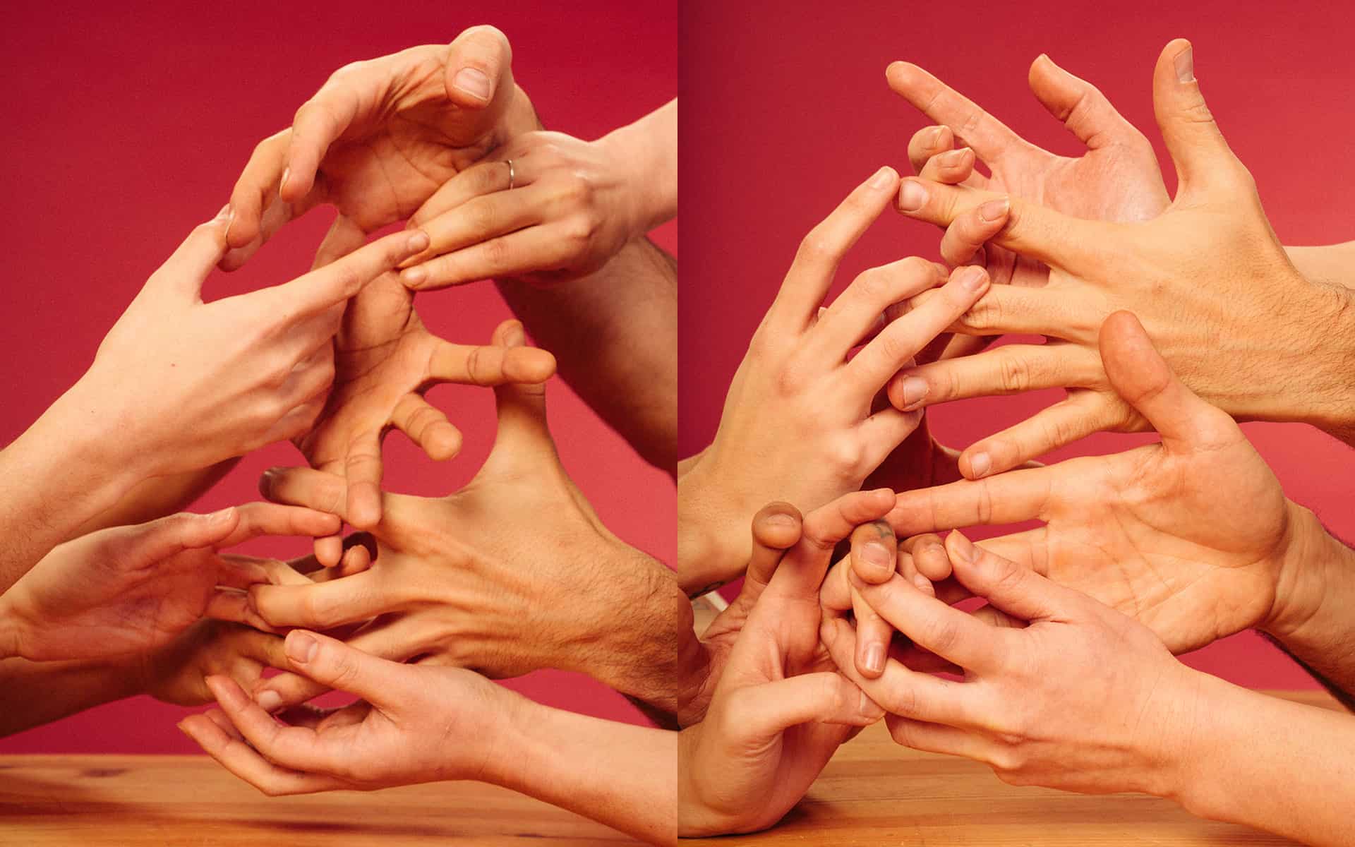 Many hands holding each other 