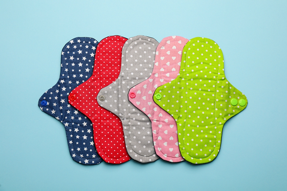 5 polka dot reusable pads in different colors