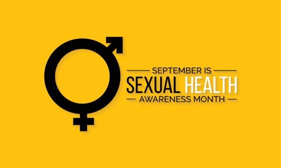 sexual health month poster with a male and female sex sign