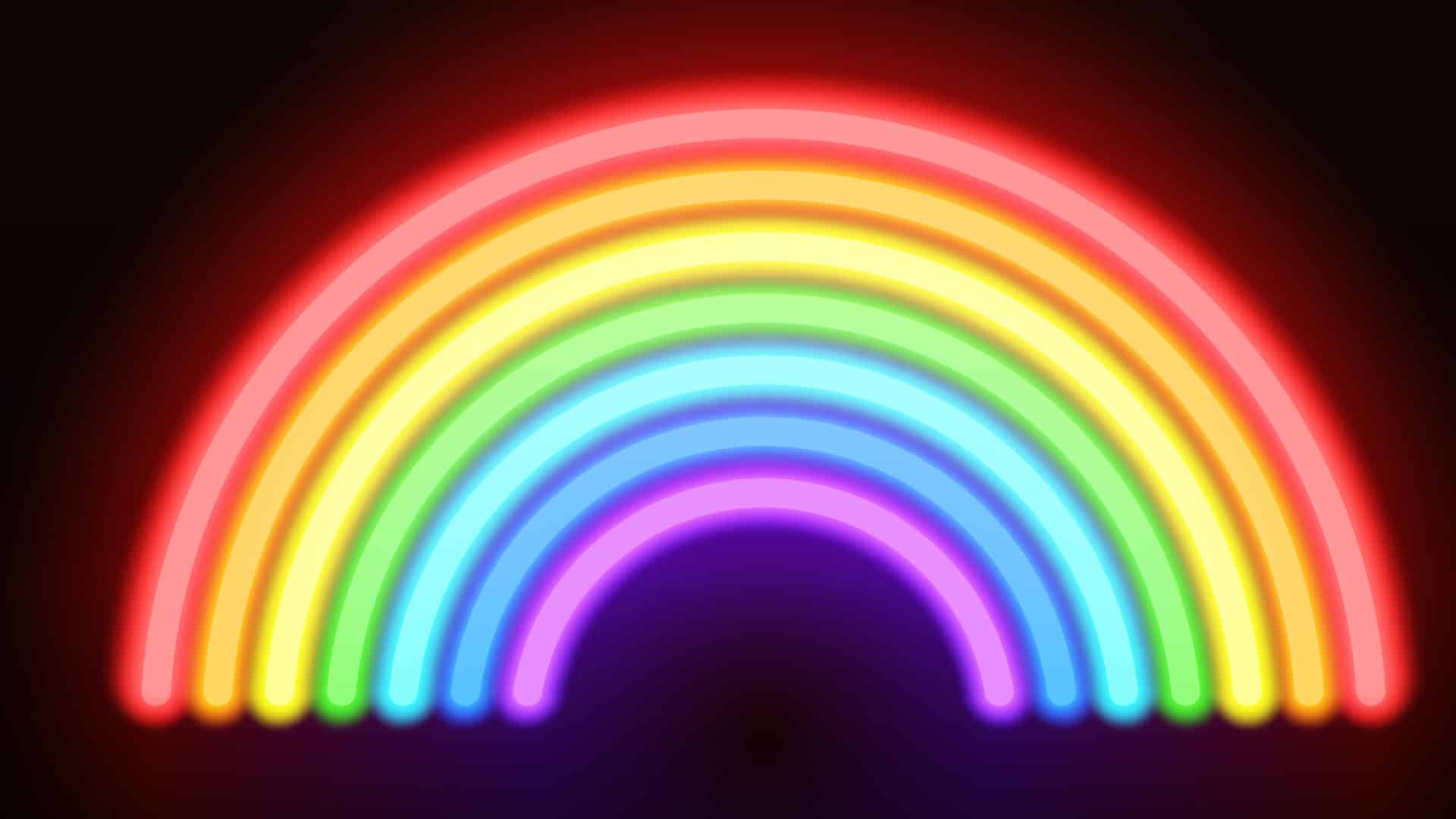 Neon rainbow. Glowing multicolored brushes on a black background. 