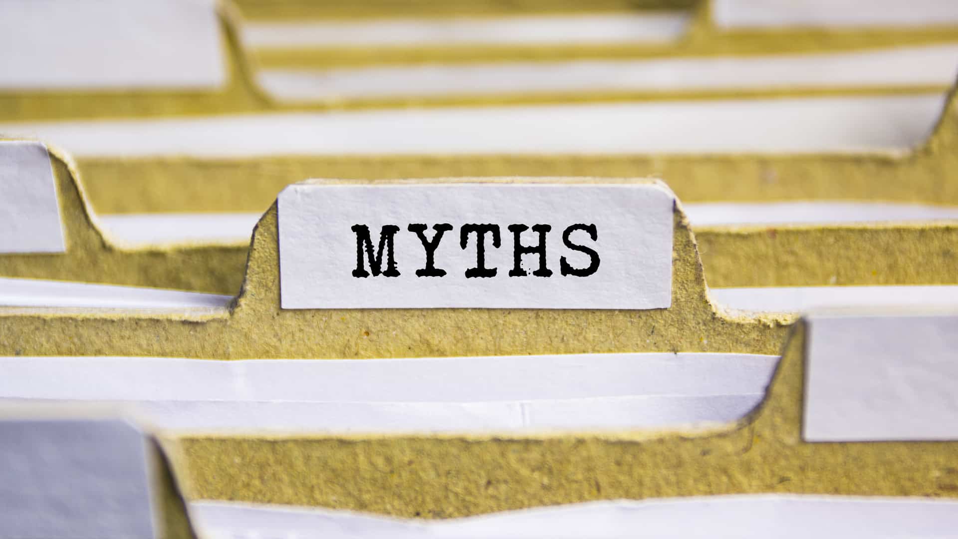 Myths word on card index paper