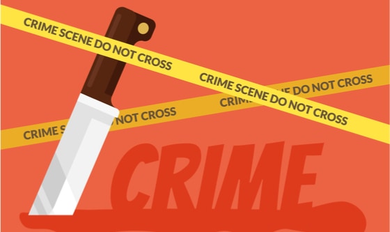 Vector image of a knife and crime scene tape