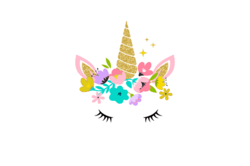 Cute unicorn with long eyelashes and flowers