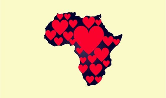Outline of Africa covered in hearts 