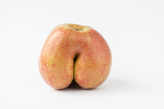 an apple resembling human buttocks 
