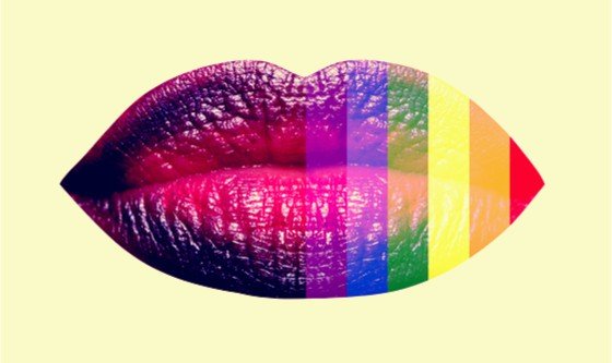 Rainbow flag overlapping lips