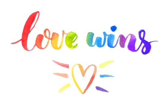 Love wins in rainbow colours with a heart 