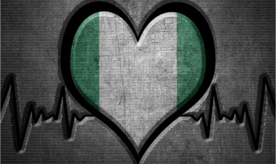 Nigerian flag in a heart, surrounded by a heart rhythm 
