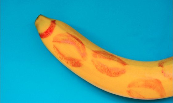 Banana covered in lipstick stains
