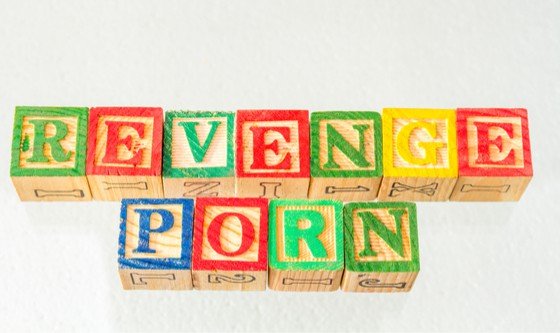 Revenge porn written out in stamps 