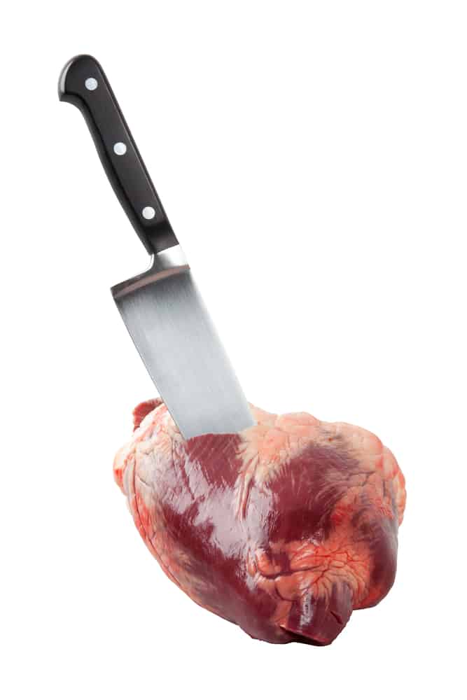 A steel butcher knife stabbed in a real heart.