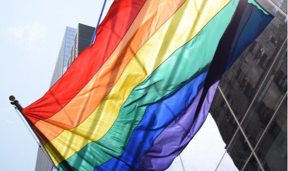 A rainbow coloured flag