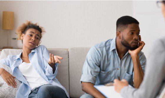 A black couple on a therapist's couch