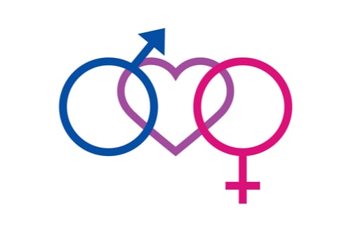 Love sign intertwined with male and female symbols 