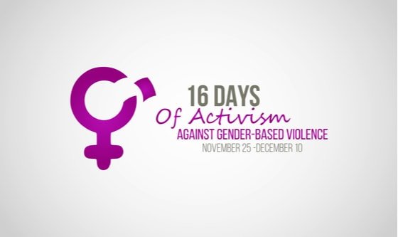 a graphic with a broken symbol for femininity and the words 16 days of activism
