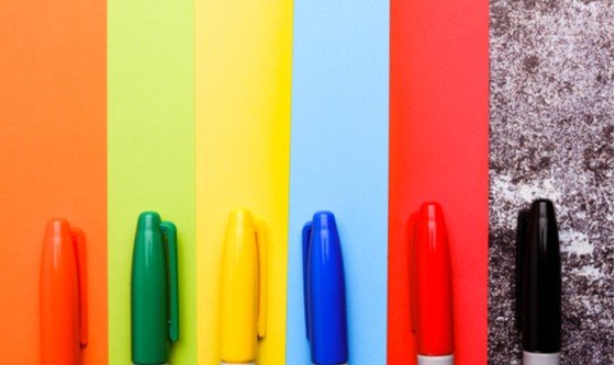 A line of colorful pens 