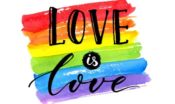 Love is love on a rainbow background