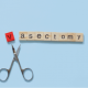 scissors cutting into wood blocks with the name vasectomy